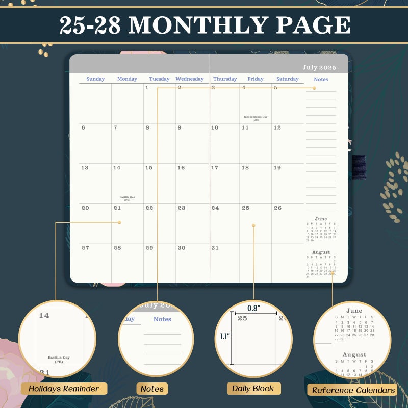 Indeme 2025-2028 Pocket Planner - 3 Year Monthly Planner 2025-2028, 6.3"" x 3.8"", Academic Planner 2025-2028, July 2025 - June 2028, Monthly Pocket Planner/Calendar, 60 Note Pages, Inner Pocket, Pen Loop, Elastic Closure - Image 3